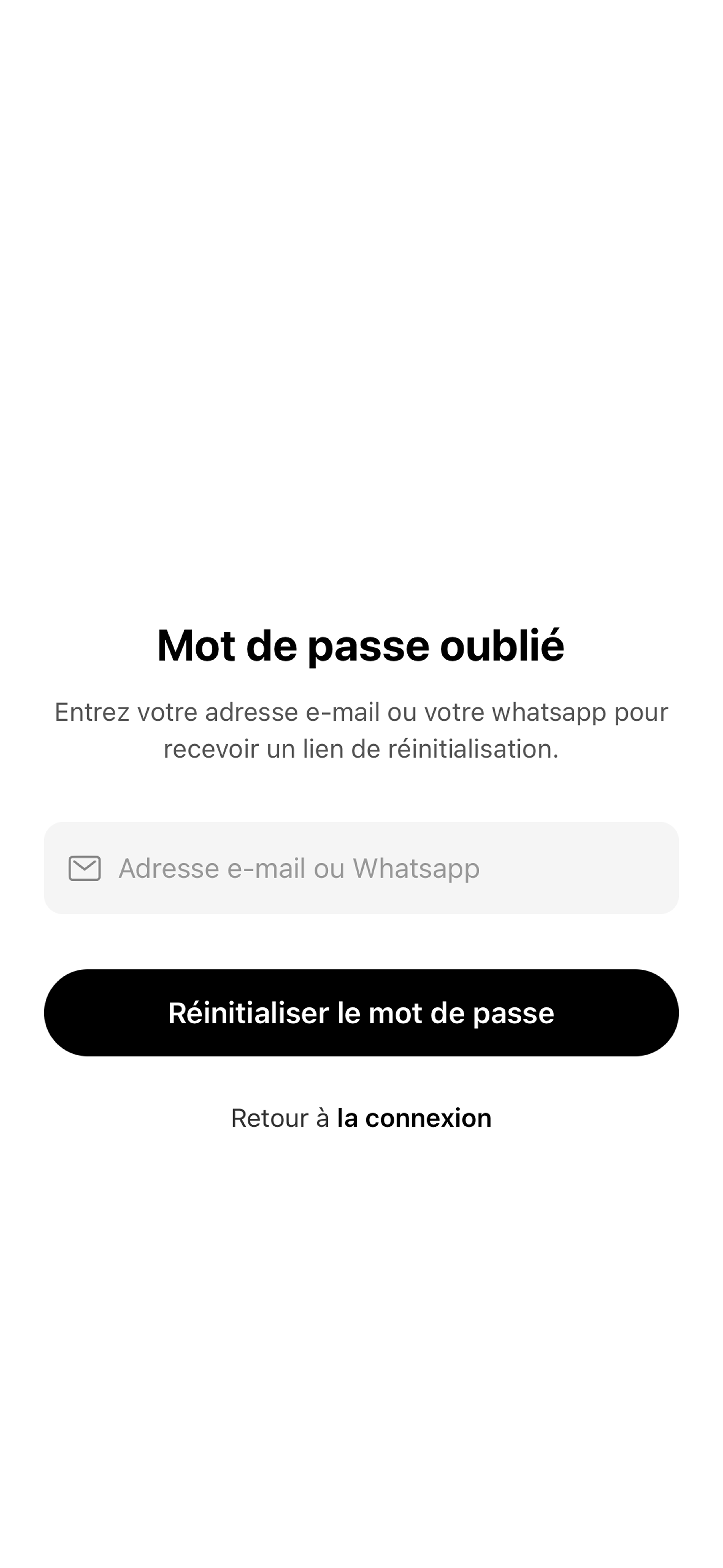 Saisie de l'e-mail ou du WhatsApp